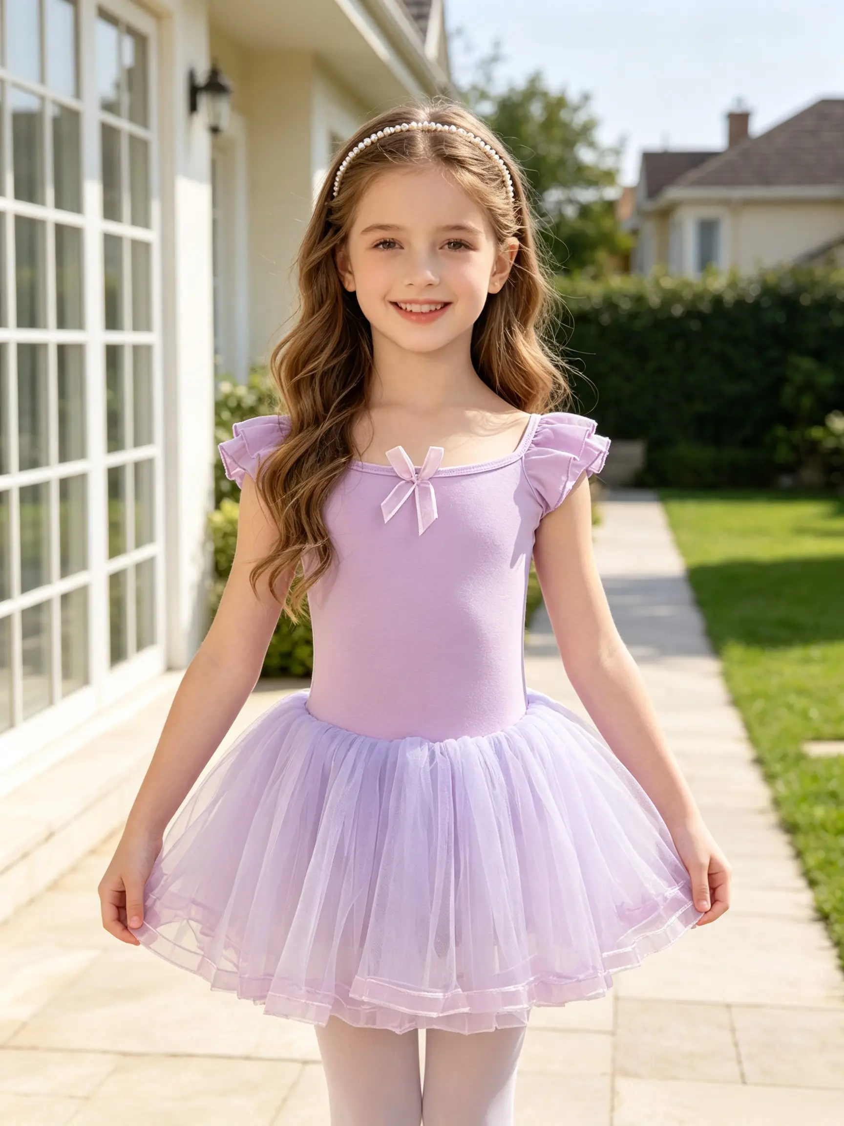 Girls' Sky Blue Bow-Front Ballet Leotard Tutu, 1-Piece Ruffle-Sleeve Tulle Dance Dress, Ideal for Dance Class, Birthday Gifts   kids clothing girls