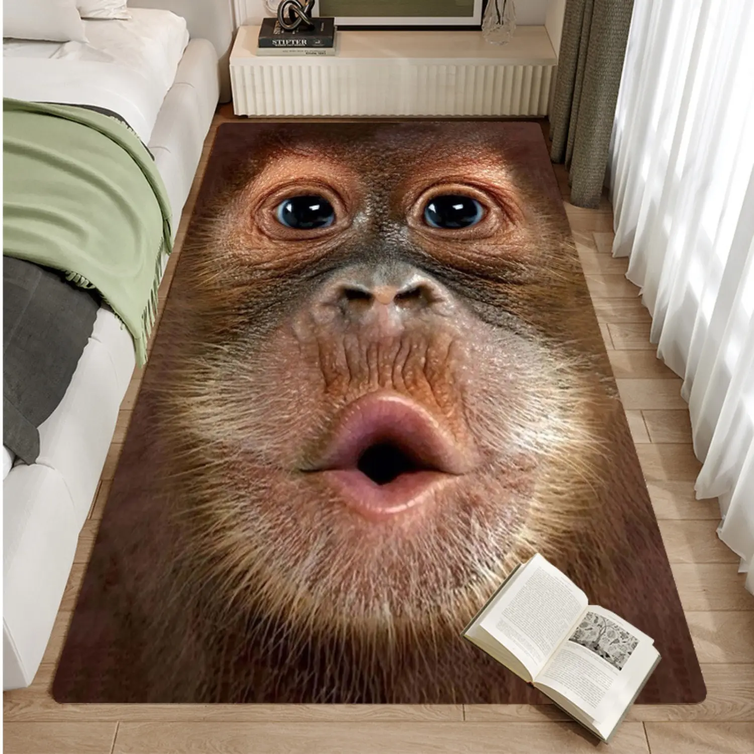 3D Hyper-Realistic Funny Monkey Face Cartoon Rug - Non-Slip, Highly Water-Absorbent Diatomite Quick-Dry Soft Floor Mat for Bathrooms, Kitchens, Living Rooms, Cartoon Rugs