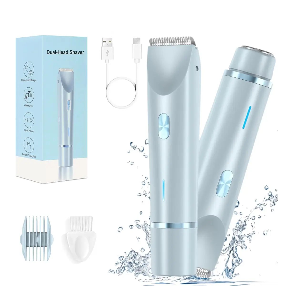 Portable double-headed women's shaver, bikini trimmer, full body hair removal machine, home travel shaver, washable blade, unisex, lightweight and easy to carry, private area shaver, women's bikini hair removal, underarm trimmer