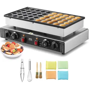 Spring new arrivals 110V Mini Dutch Pancake Baker, 50PCS 1700W Commercial Electric Nonstick Waffle Maker Machine, 1.8 Inches Pancake Maker with 2 Thermostats & 2 Timers Separate Control, for Home and Restaurants