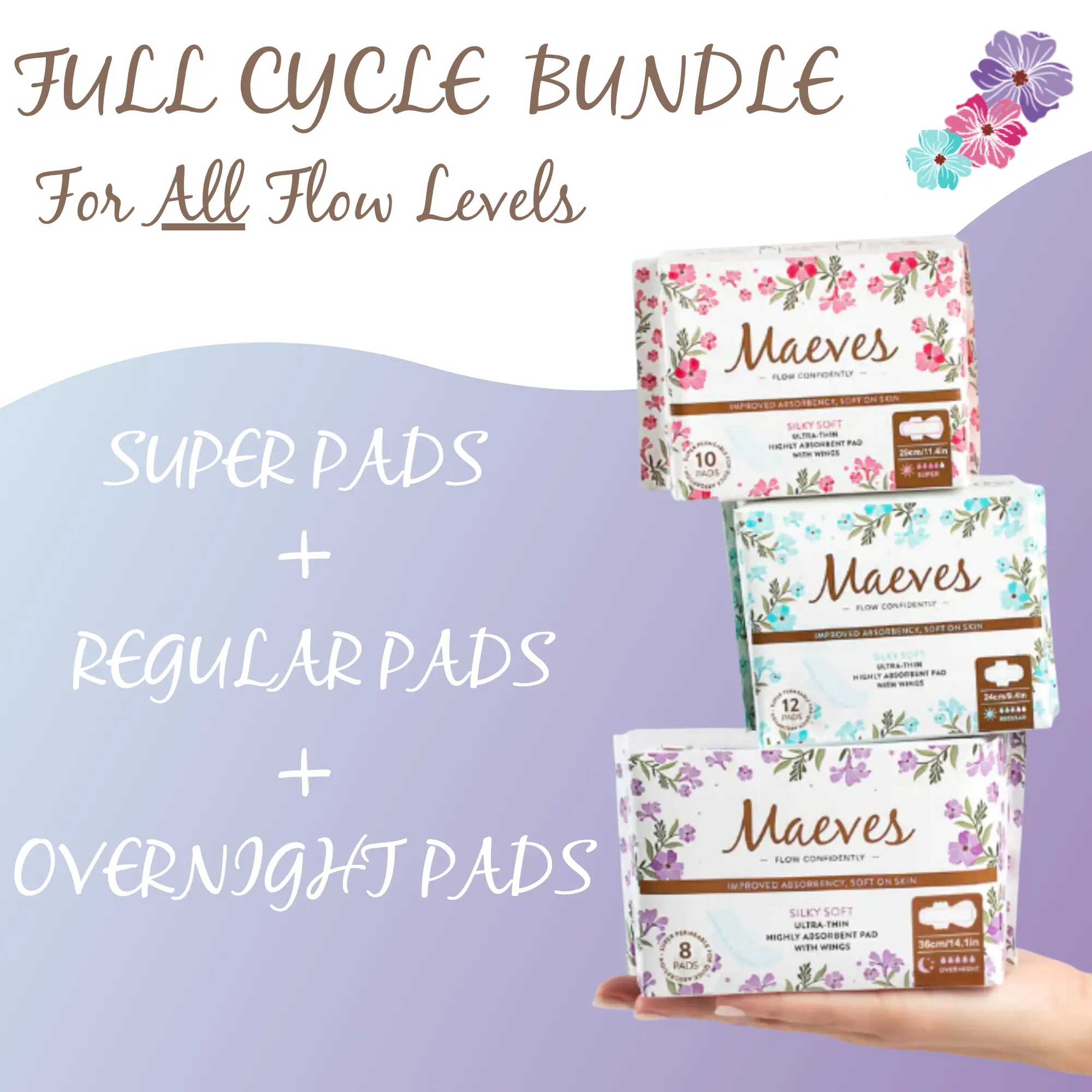 BOGO | Buy One Get One Free Offer | 60ct | Regular + Super + Overnight Pads, All 3 Sizes, Organic, Moisture Sensitive, High Absorbency, Chemical Free, Ultra-Thin