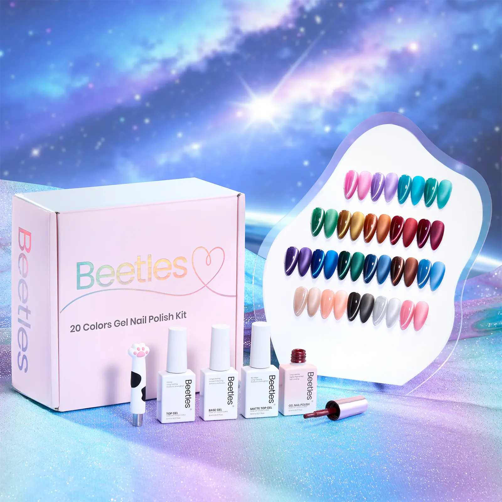 [Exclusive to TikTok] Beetles Cat Eye Gel Nail Polish Set, Shimmer Glitter Gel Polish Set Soak Off LED UV Curing Requires Silver Pink Blue Orange Green Purple Velvet Gel with Magnet Gift for Women Manicure Glossy
