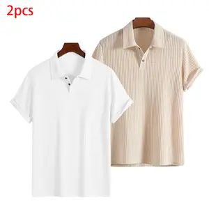 Men’s top 2-pack: collared diamond knit casual loose short-sleeve polo shirt; solid color, minimalist design, available in multiple colors; casual, comfortable, breathable #SummerVibes