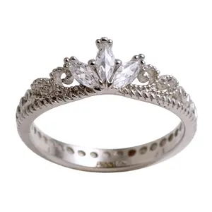 White Gold Plated CZ Dainty Princess Crown Ring