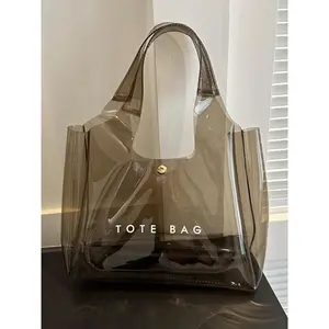 Transparent Tote Bag, Fashionable Large Capacity Shoulder Bag for Women, Casual Trendy Versatile High-quality Daily Commuting Bag, Girl Fashionable Bag Clear Design Practical Straps