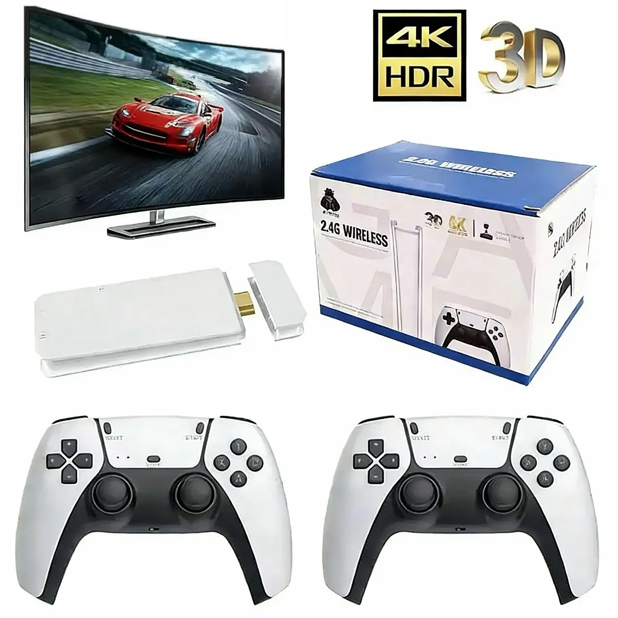 Vintage Game Console with over 2000 Games, 19 Emulators, 2 Wireless Controllers, 4K Output, 64GB SD Card, Portable Gaming System, Video Game Machine