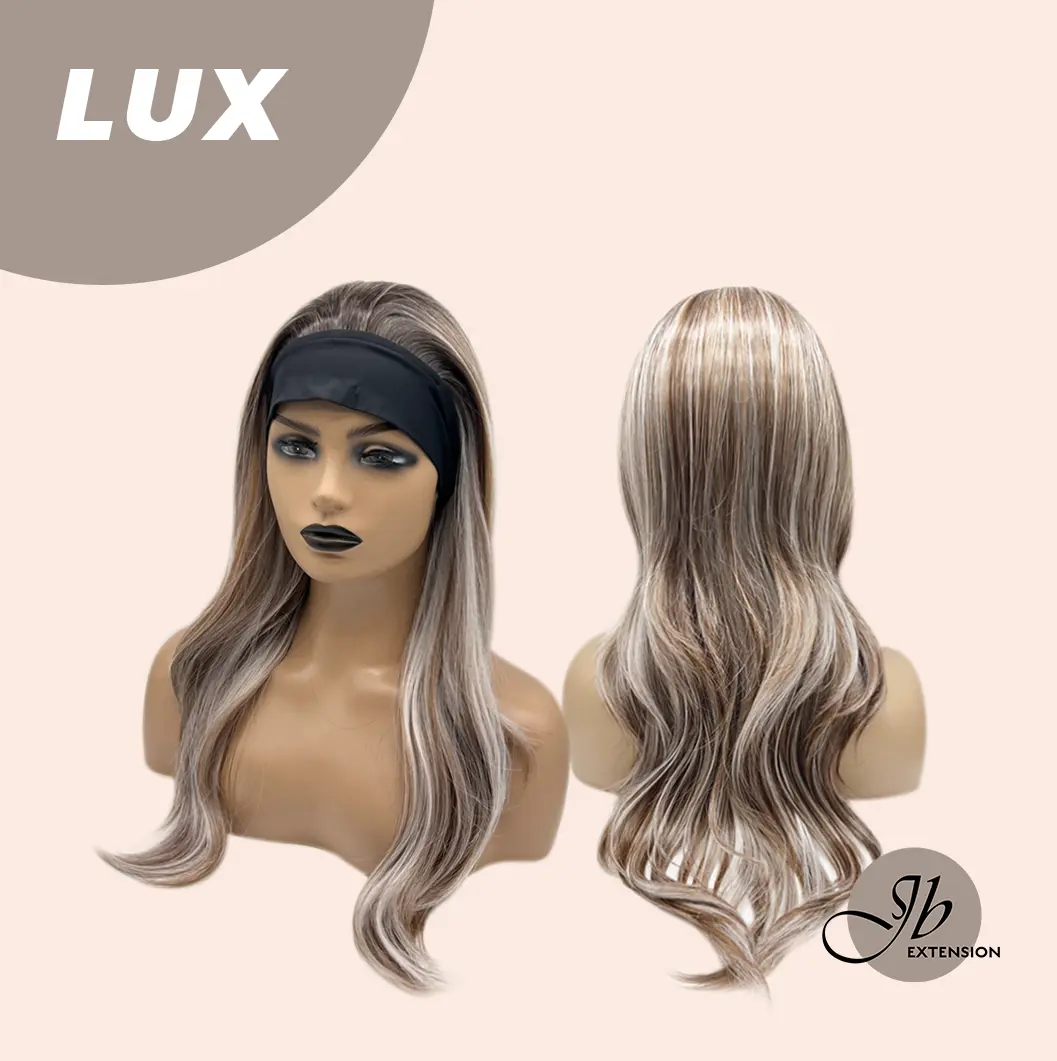 JBEXTENSION 22 Inches Medium Brown Base with Silver Blonde Ombre Highlights Headband Wig LUX