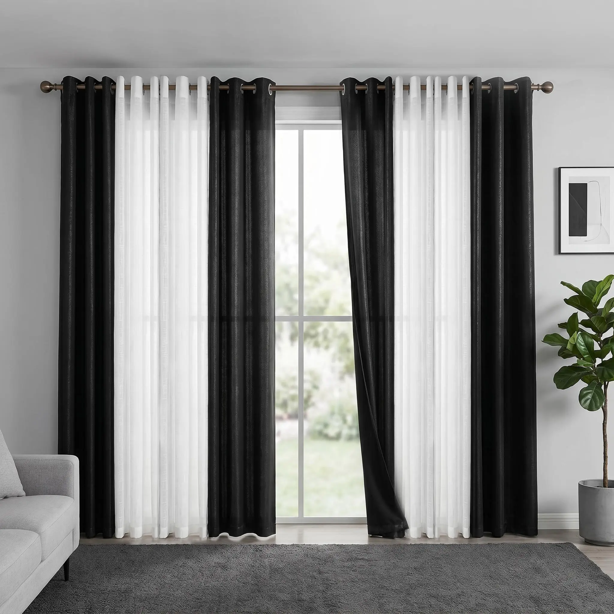 8 Panels 34"X84" Curtains Combo,Two-Tone Cationic Irregular Slub Belly Yarn Grommet Curtains, Marled Linen Textured Light Filtering Window Drapes for Rustic Farmhouse Boho Bedroom Living Room Dec L18 L12