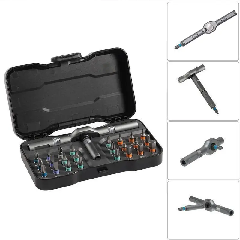 Advanced Ratchet Screwdriver Set, 24-In-1 Magnetic Bit Kit, Home Repair Tool Box, Ideal for Furniture, Bikes, Computers