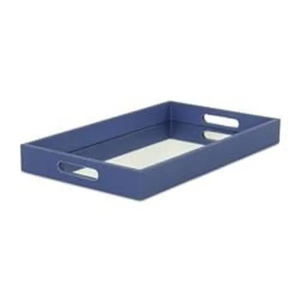 Cheungs FP-3986SV Silver Rectangle Glam Labai Shagreen Wood Mirrored Organiser Tray - Decorative Serving Tray with Center Mirror Panel, Cut-Out Side Handles, Home Supplies for Kitchenware, Wedding Use, Silver Shagreen Overlay