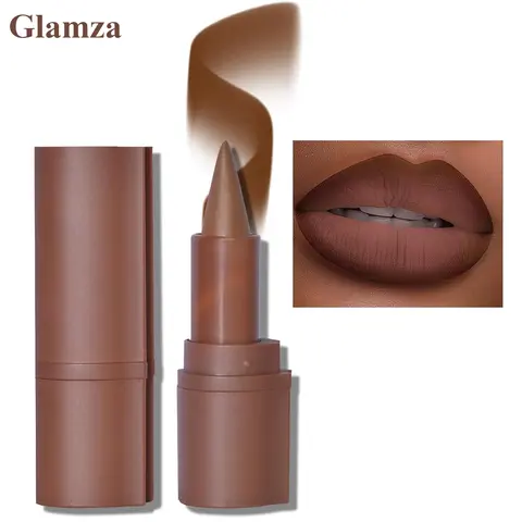 Glamza 2-in-1 Lip Liner & Lipstick Cosmetic Combo Set - High Pigmented, Long-Lasting, Creamy Pencil Crayon with Matte Nude, Dark Brown, Red Shades + Glossy Finish, Includes 01# Milk Tea, 02# Dusk for Youthful Look
