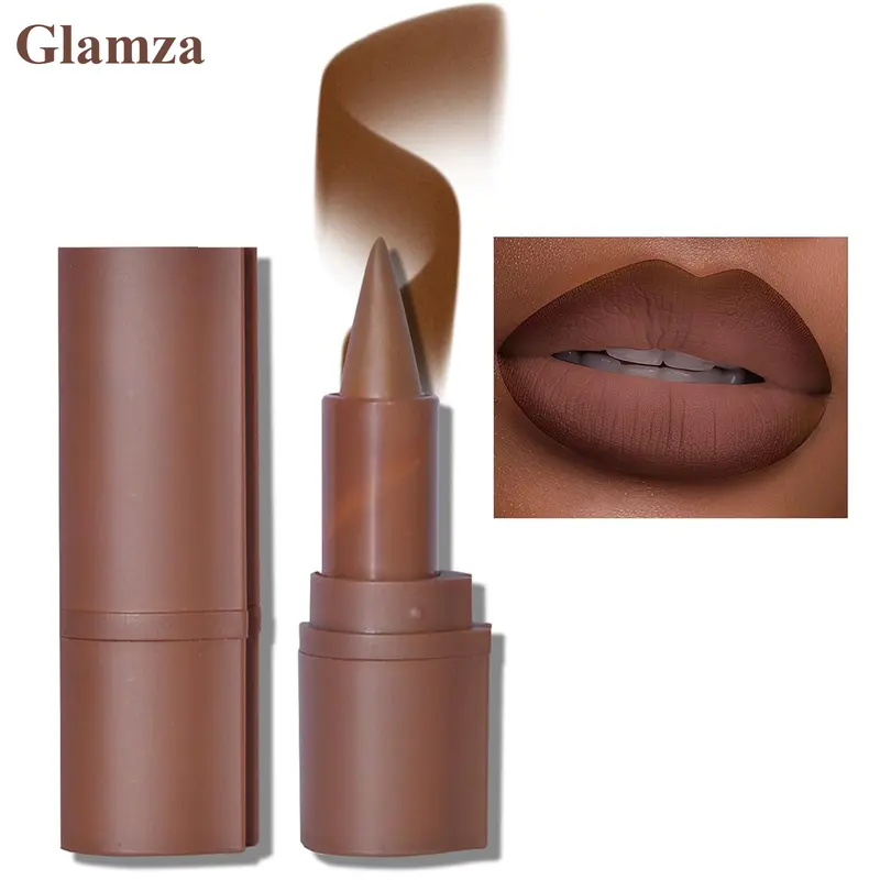 Glamza 2-in-1 Lip Liner & Lipstick Cosmetic Combo Set - High Pigmented, Long-Lasting, Creamy Pencil Crayon with Matte Nude, Dark Brown, Red Shades + Glossy Finish, Includes 01# Milk Tea, 02# Dusk for Youthful Look