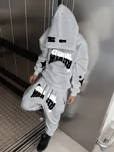 2 Piece Men's Casual Hoodie and Drawstring Waist Sweatpants Set, Stylish Letter Print Star Pattern, Long Sleeve Comfortable for Outdoor Activities, Track Pants Set