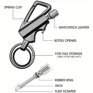 Portable Pure Metal 3-in-1 Multifunctional Keychain Keyring Bottle Opener (Soda Can Opener Included) - Waterproof, Reusable, Winter Essential, Creative Party Gift for Boyfriend (Does Not Contain Kerosene)