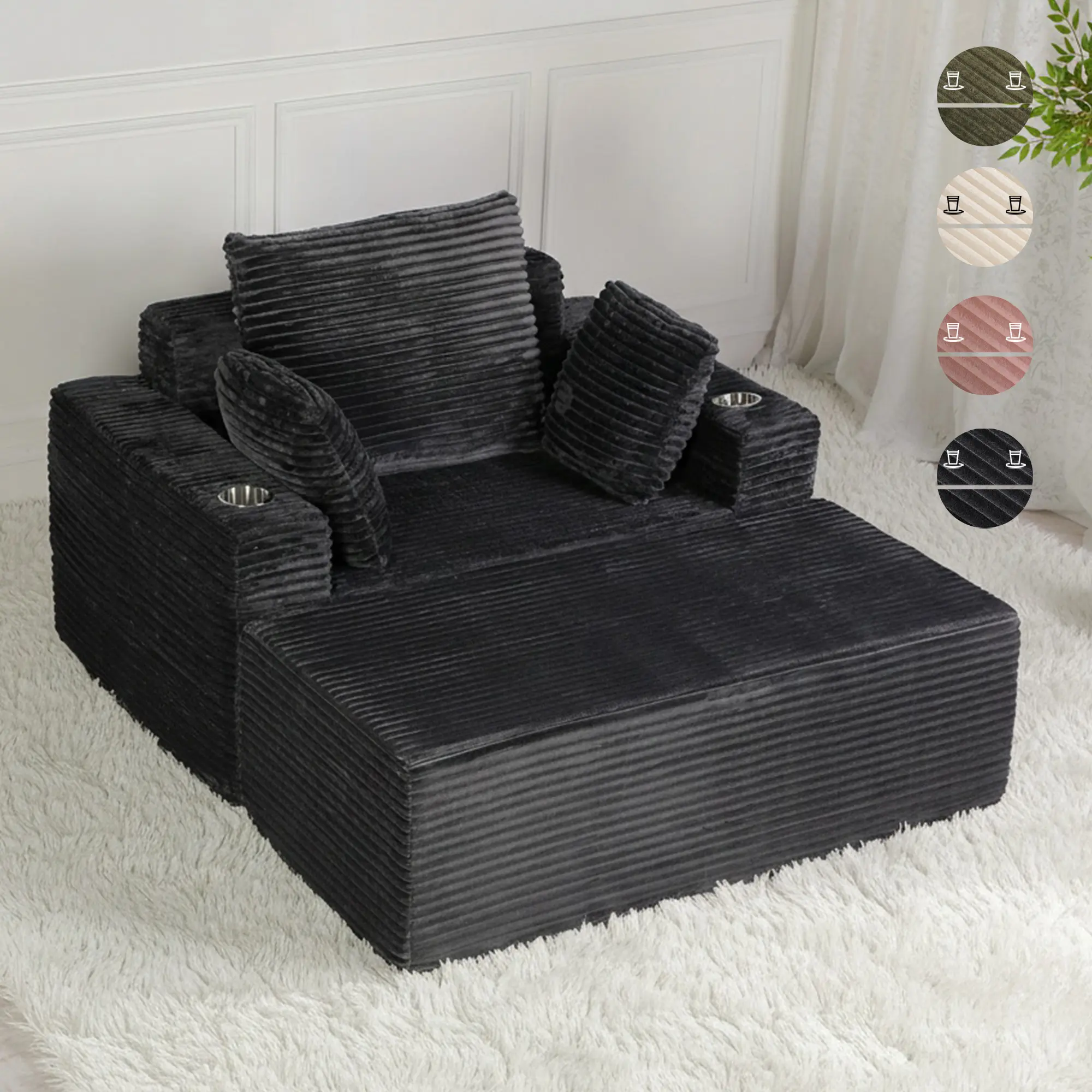 SOUTTEE 54-in Modern Upholstered Sofa Couch - Boneless Extendable Sofa Bed with Cup Holder, Side Pockets, Luxury Plush Corduroy, No Assembly Required for All-Seasons Living Room Use