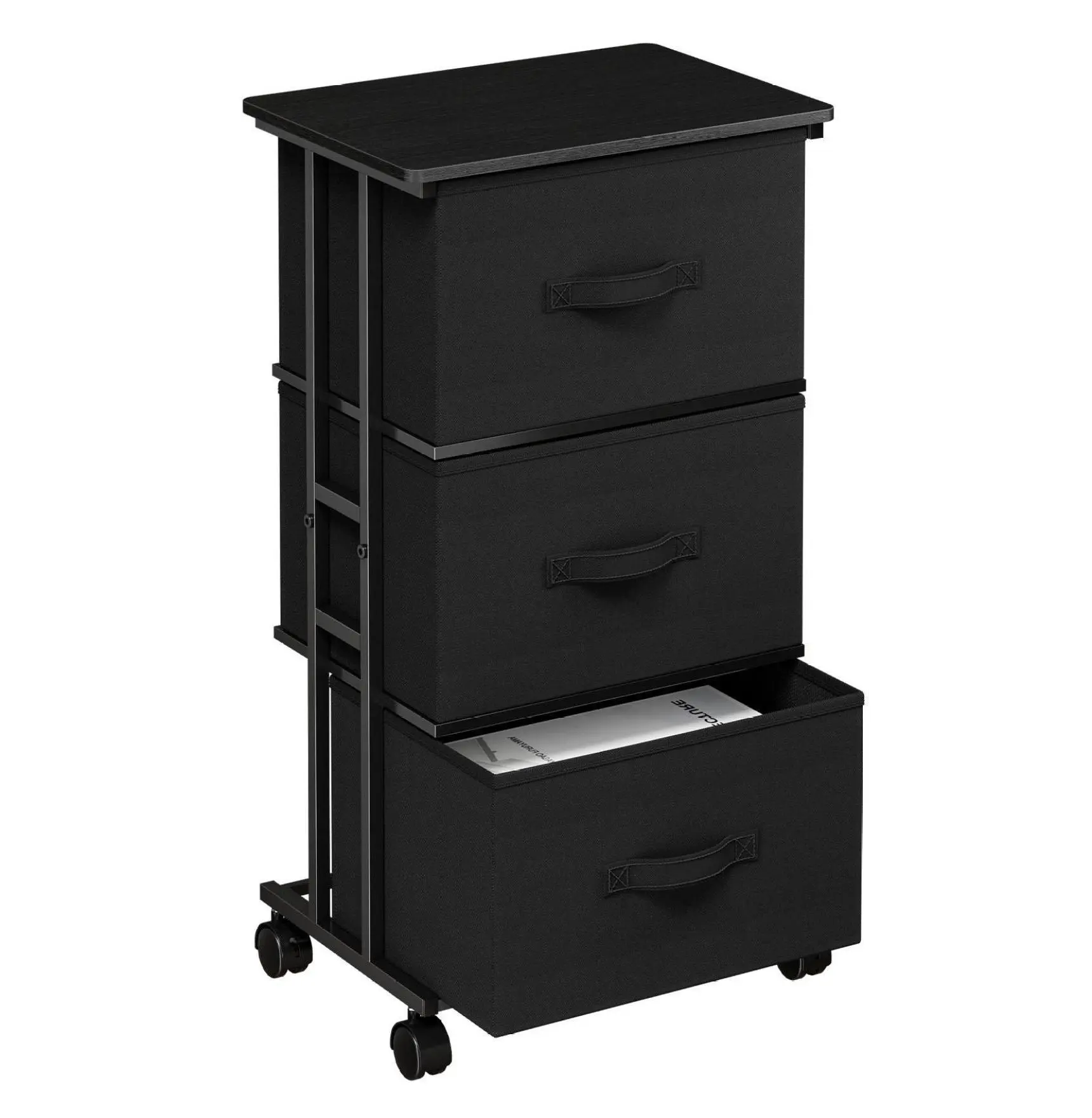Bedroom Storage Drawer with Wheels, 3 Drawer Fabric Dresser Organizer - Portable Storage Cabinet for Clothes, Toys, Living Room - Wood Top, Easy Assembly