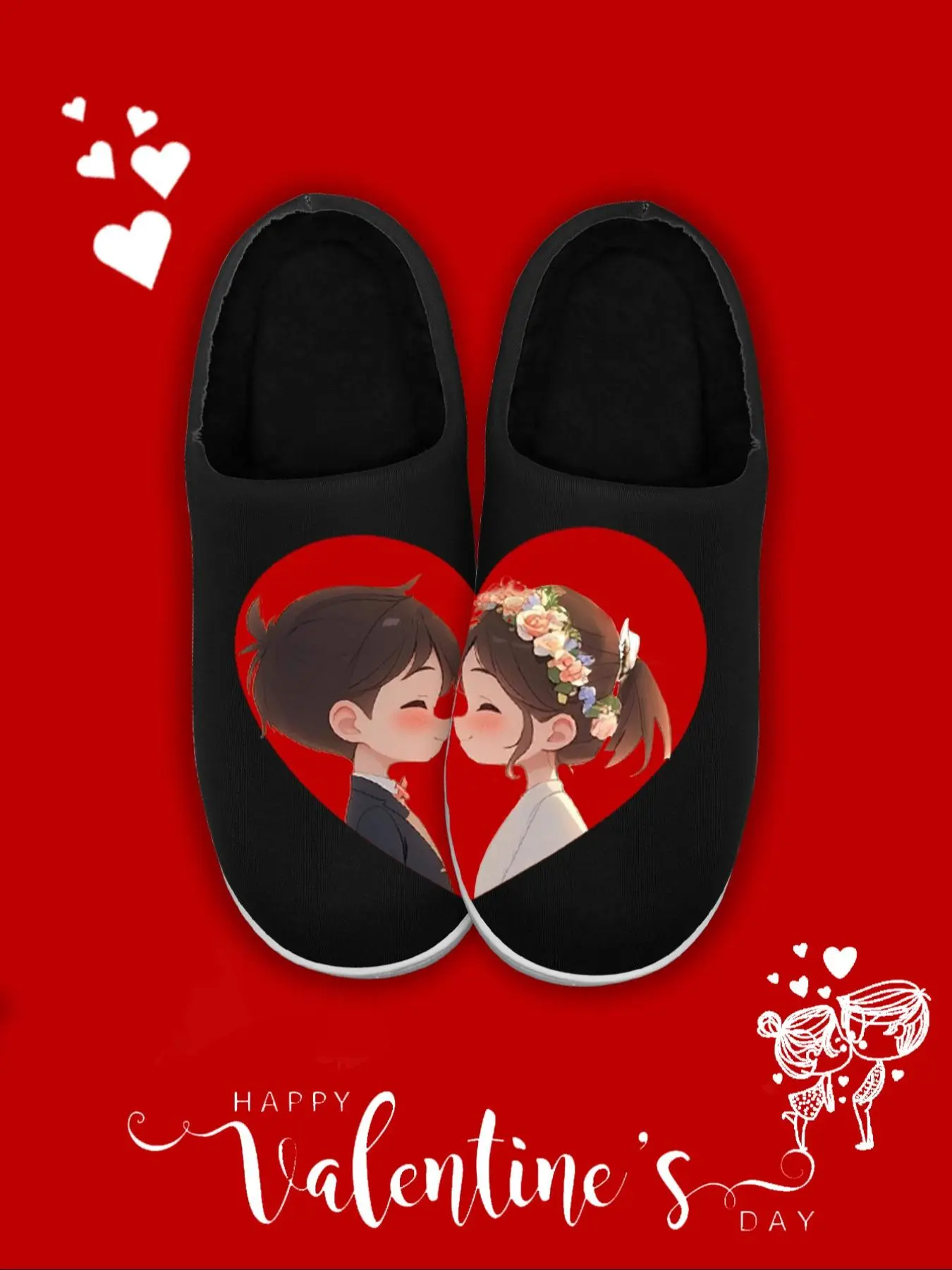 Couple Kissing Pattern Slippers, Soft Plush Warm Slippers for Men and Women, Non-slip Comfortable Bedroom Shoes, Perfect Gift for Couples, Boy, Valentine's Day, Gift