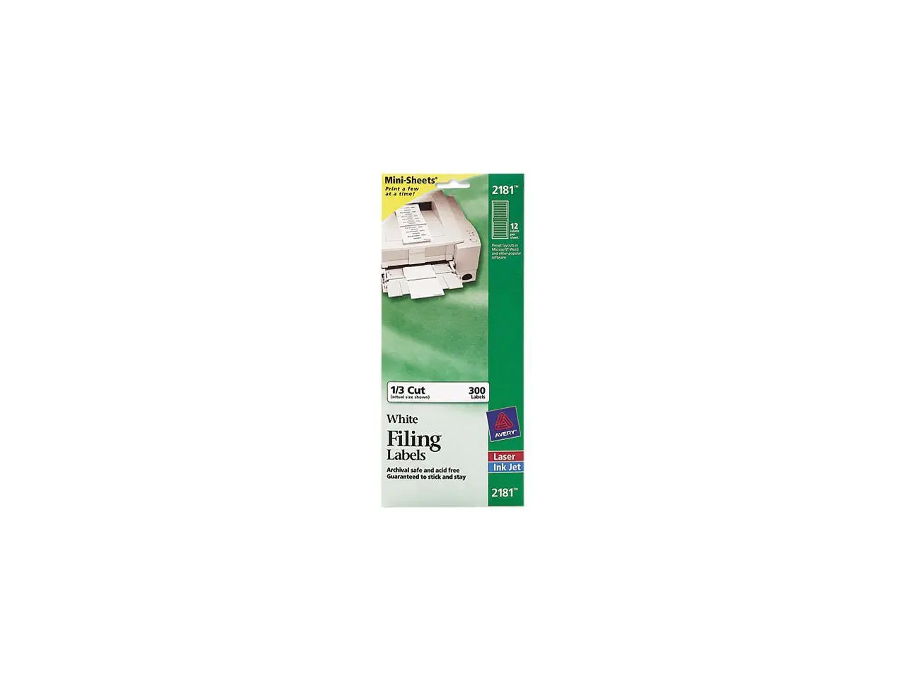 Avery 2181 File Folder Labels on Mini-Sheets, 2/3 x 3-7/16, White, 300/Pack