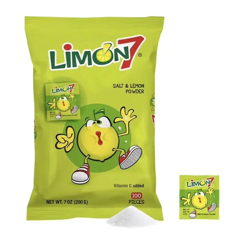 Limon7 Limon 7 Siete Lemon & Salt Powder Bag 100 Count Mexican Powder Candy Packets Sour Sweet Dulces Mexicanos 7.02 oz