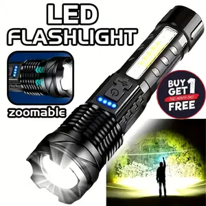 2pcs Flashlights High Lumens Rechargeable LED with USB-C, 6 Light Modes, Zoomable & USB-C Cable Included, USB-Powered Handheld Torch for Camping, Emergency, Outdoor - Buy 1 Get 1 Free (Cob Side Light, Flash, Survival Gadgets, Torches, Torch Light