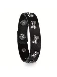 Punk Style PU Leather Charm Bracelet with Dog Bone Pendant, Perfect for Daily Wear and Halloween Parties, Stylish Accessory