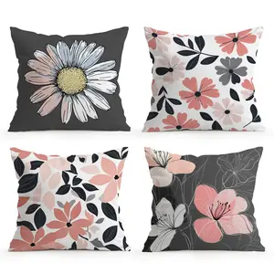 4pcs Floral Pattern Pillowcases Without Insert, Single-Sided Print, Suitable for Living Room Bedroom Home Decor, All Seasons Use