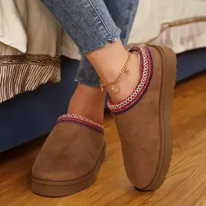 Women's Slippers Adjustable Buckle Warm Soft Sole Solid Color Warm Ankle Boot Style Indoor Outdoor Thick Bottom Soft Slippers