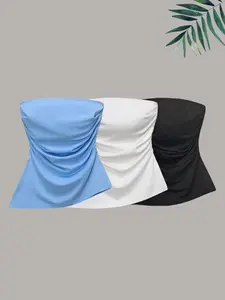 Essential Basic Strapless Top Three-Piece Set, Versatile and Must-Have, Perfect for Everyday Wear, Women's Fashion Essentials, Womenswear