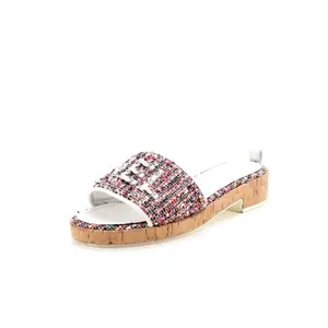 Pre-owned Chanel Women's Chain CHA-NEL Mule Sandals Tweed and Cork by Rebag