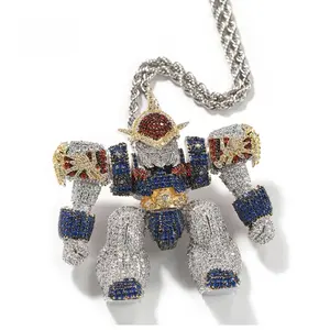 High-Quality Thick Real Gold Plated Cartoon Transformer Dragon Warrior Robot Pendant, Fun & Eye-Catching Statement Jewelry, Men’Unisex Hip Hop Iced Out, Micro Pave CZ, Trendy Streetwear Accessory, Bold Fashion Statement Necklace