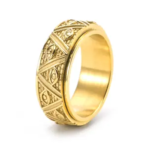 Retro triangle pyramid God's eye men's ring titanium steel personality jewelry promise gift