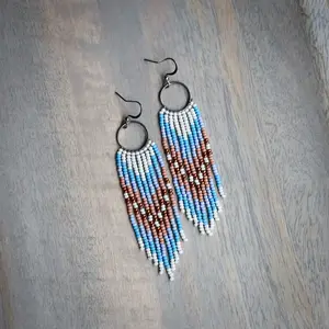 Handmade Boho Seed Bead Jewelry - Cotton Candy Dream Catcher Fringe Earring Hoops