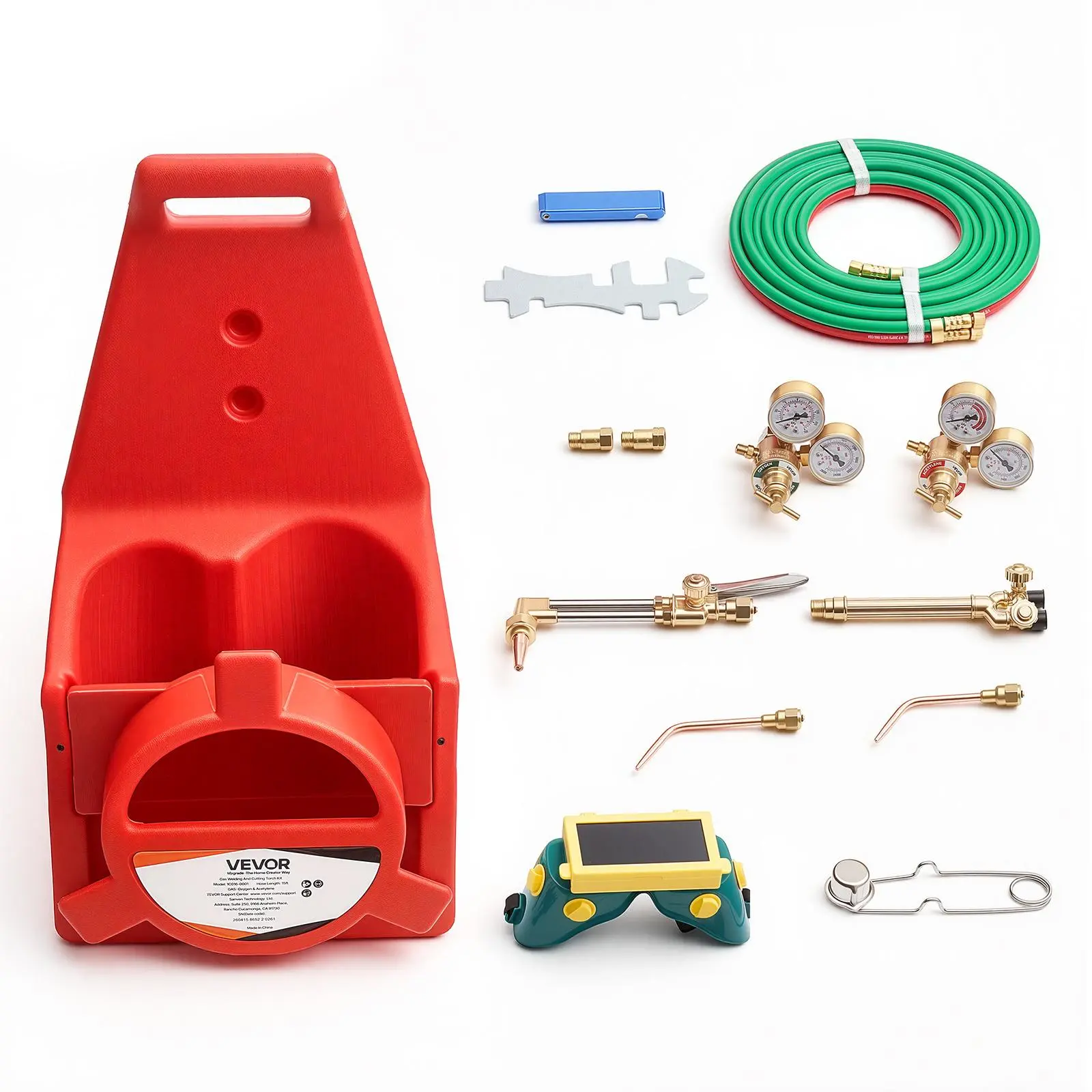 【BackToSchool】VEVOR Brass Oxygen-Acetylene Torch Kit with Check Valves, 15FT Twin-Hose Setup, 1 Cutting Tip, 2 Welding Tips, 2 Regulators, Cylinder Holder - Portable Brazing, Cutting, Metal Heating Set for DIY Enthusiasts for Metalwork Tasks, Durable Perf