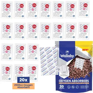 Wallaby 2500cc Oxygen Absorbers for Mylar Bags (20 Count) Long Term Food Storage
