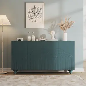 [SummerVibes] Vabches Modern Pine Wood Door Sideboard Buffet Cabinet with Adjustable Shelves, Teal Green Accent Storage Cabinet for Living Room, Dining Room