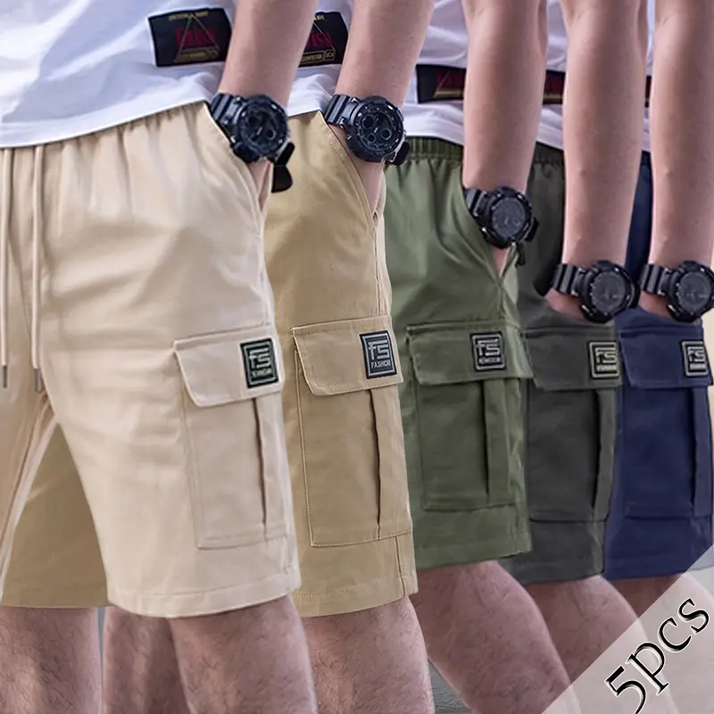 New multi-pack men’s loose cargo shorts made from lightweight, quick-drying, breathable fabric featuring an elastic drawstring waist and deep multifunctional cargo pockets. Wrinkle-resistant and versatile for commuting, streetwear, travel, and all seasons