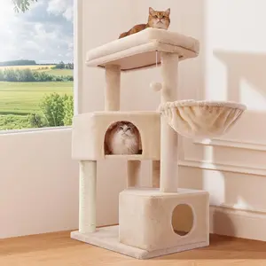41" Tall Cat Tree for Large Cats, Heavy Duty Cat Tower with 3.2in Posts & Washable Top Perches, Space-Saving Cat Furniture with Replaceable Natural Sisal for Apartments, Easy to Assembly