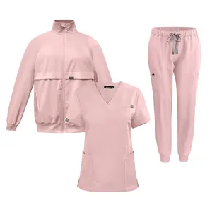 Scrub Jackets Long Sleeve Medical Scrub Jackets for Women Zip Front Three-Piece Set