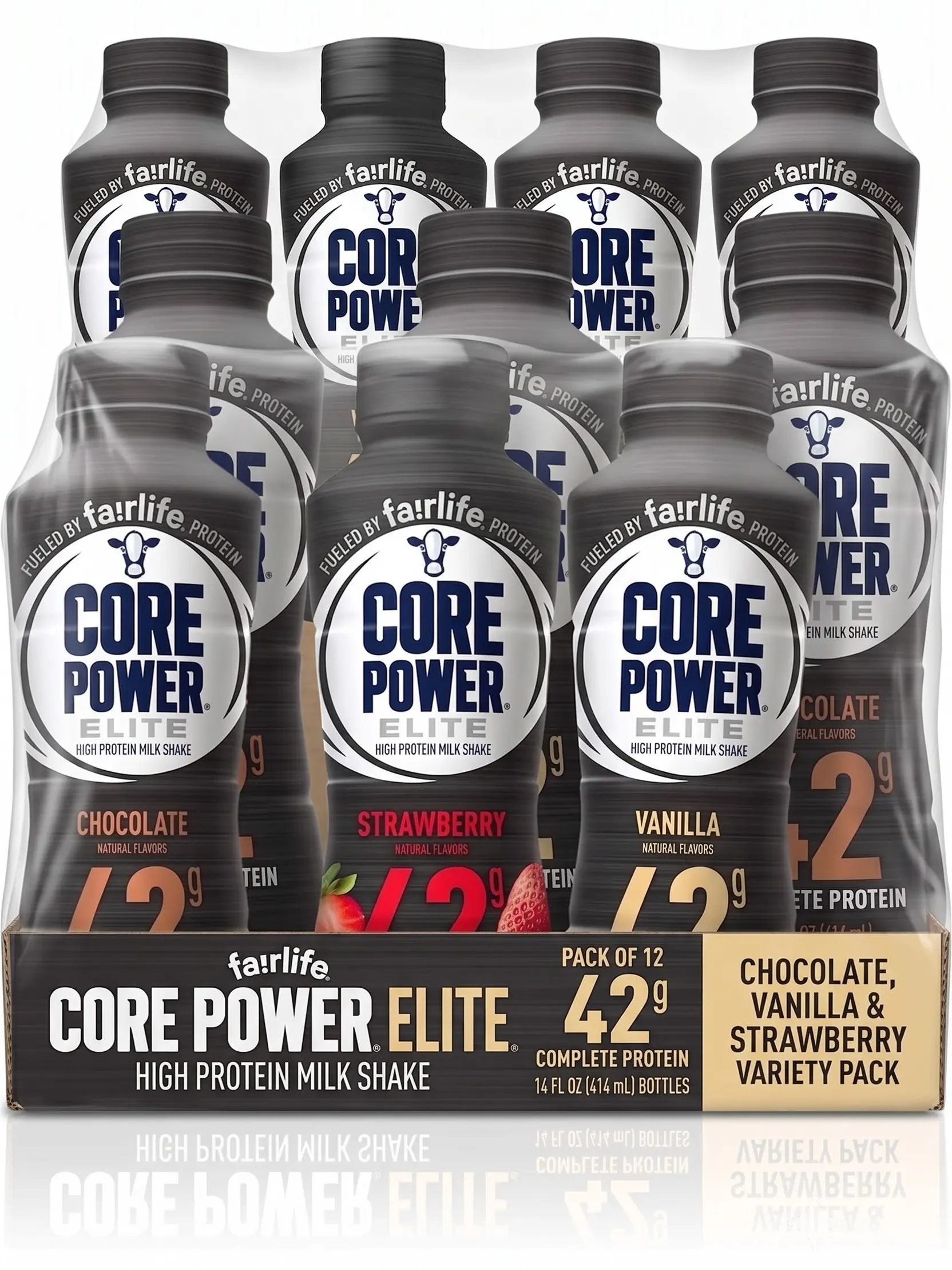 THE FEED STORE Fairlife Core Power High Protein Milk Shake 42g (Pack of 12) 3 Flavor Pack - Chocolate, Vanilla and Strawberry 14 Fl bottles