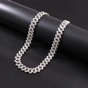 Iced Out Full Paved CZ Diamond Miami Cuban Link Chain Silver Plated Bustdown Bling Hip Hop Rapper Necklace Unisex Streetwear Party Statement Jewelry