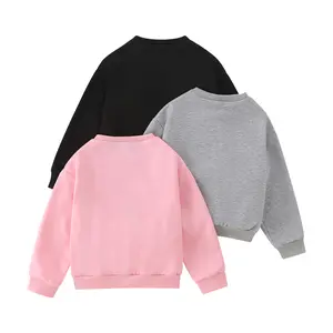 3-piece girls fall/winter fashion round neck cute top children's long sleeve comfortable solid color Joker skin-friendly children's clothing