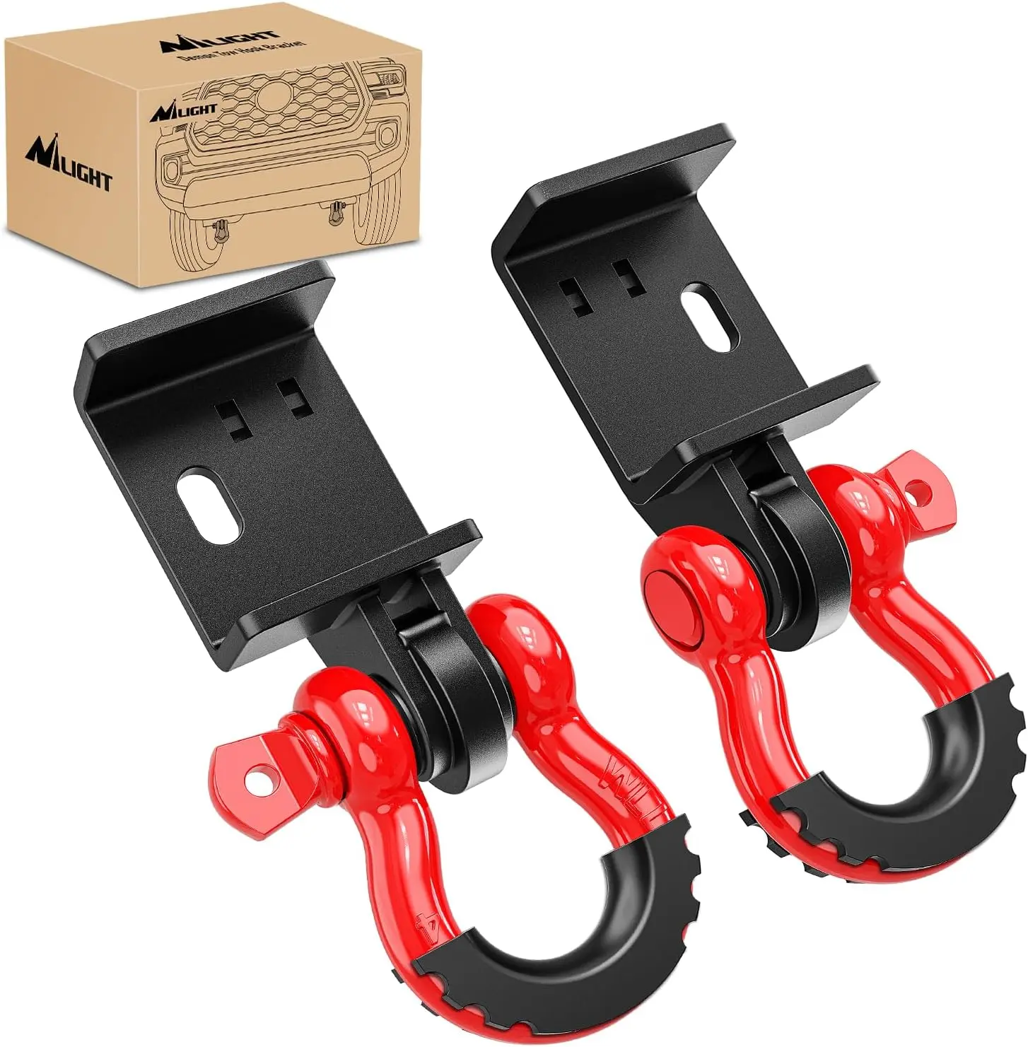 Nilight Factory 2-Pack Demon Front Tow Hook Mounting Brackets with 3/4” D-Ring Shackles, 7/8” Screw Pin, Isolator Rubber Washers, Powder Coated Corrosion Proof for 2009-2023 Toyota Tacoma Automotive Recovery Fasteners (2 Sets Included)