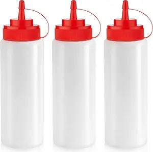 12 oz Condiment Squeeze Bottles for Sauces - Leak Proof Oil, Syrup, Dressing Squirt Bottles - 3 Pack