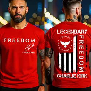14th October Wear Red Shirt, Legendary America Flag 2 Sided T-shirt, Forever In Our Hearts Memorial T-shirt, Tribute CJK Men Women Casual Cotton Tee, Graphic True American Patriot Top