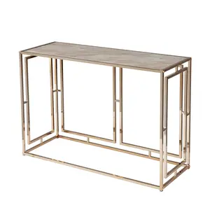 HomeRoots 402386 44 in. Champagne & Gold Faux Marble Frame Console Table