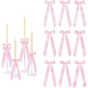 12 Pcs 13.5 Inch Giant Satin Ribbon Bows Bulk Self-Adhesive Pre-Made Bows for Christmas Wedding Baby Shower Party Decor Table Centerpieces Candle Holders Gift Wrapping(Pink)