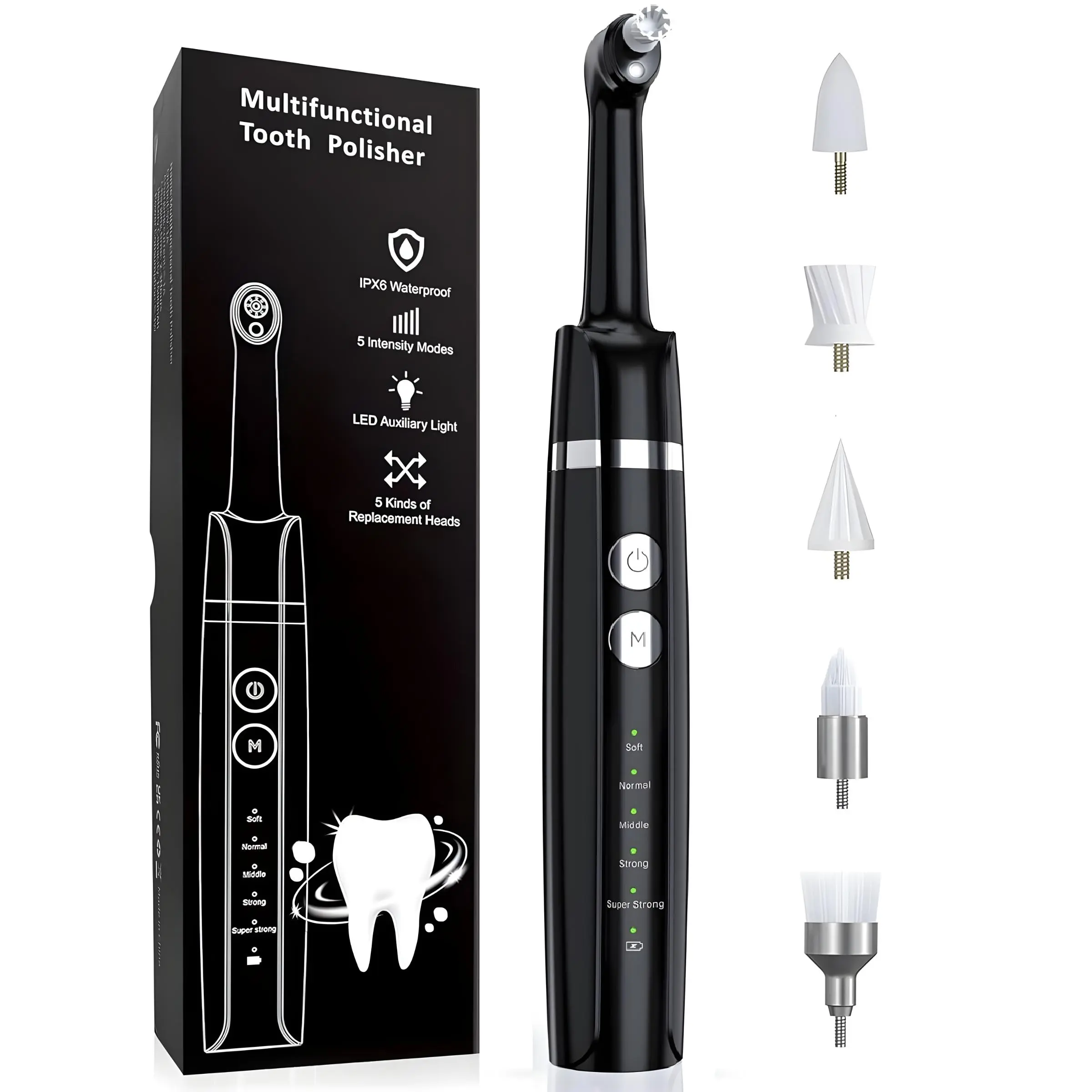 Portable Electric Tooth Polisher Kit, Multifunctional Dental Care Set with LED Light & 5 Brush Heads, Portable Teeth Cleaner, Easy Home Use Oral Hygiene Tool, Cordless Tooth Cleaner, Cordless Teeth Cleansing, Portable Teeth Cleaning
