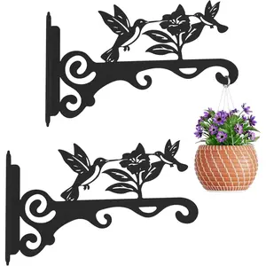 2 Pack Elegant Bird Pattern Wall Hooks - 10/12/14 Inch Metal Plant Hangers for Indoor & Outdoor - Bracket for Plants, Feeders, Chimes, Lanterns 10 inch