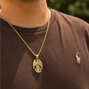 Premium Stainless Steel Saint Michael Pendant Necklace Christianity, Waterproof for Men 24in Chain, Changeable Chain