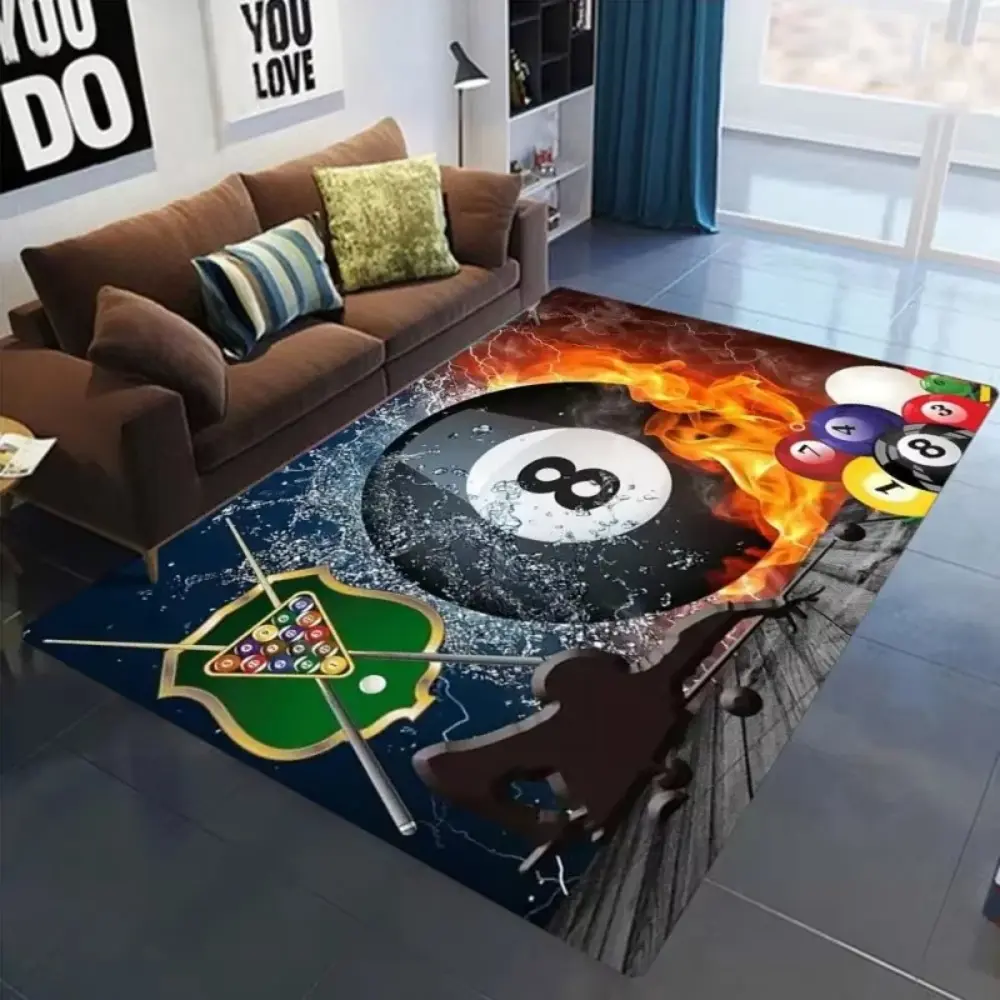 2D Billiards 8 Ball Fire & Water Flannel Area Rug - Oversized Soft Plush Mat for Game Room & Man Cave, Non-Slip Thick Pool Table Pattern Home Decor for Billiards Lovers #BilliardsRug #8BallCarpet #GameRoomDecor #FlannelMat #NonSlipRug